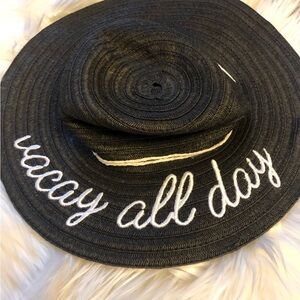 Black Sun Hat with White Embroidery